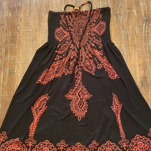 CANDY COUTURE Strapless Dress Black and Salmon Color Beaded Neck Tied Large